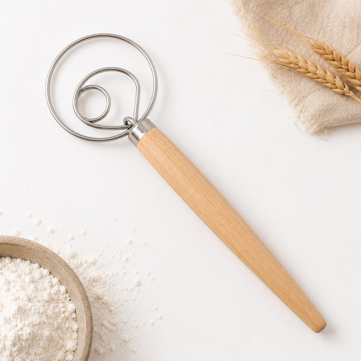 Danish Dough Whisk — Stainless Steel & Wood Handle