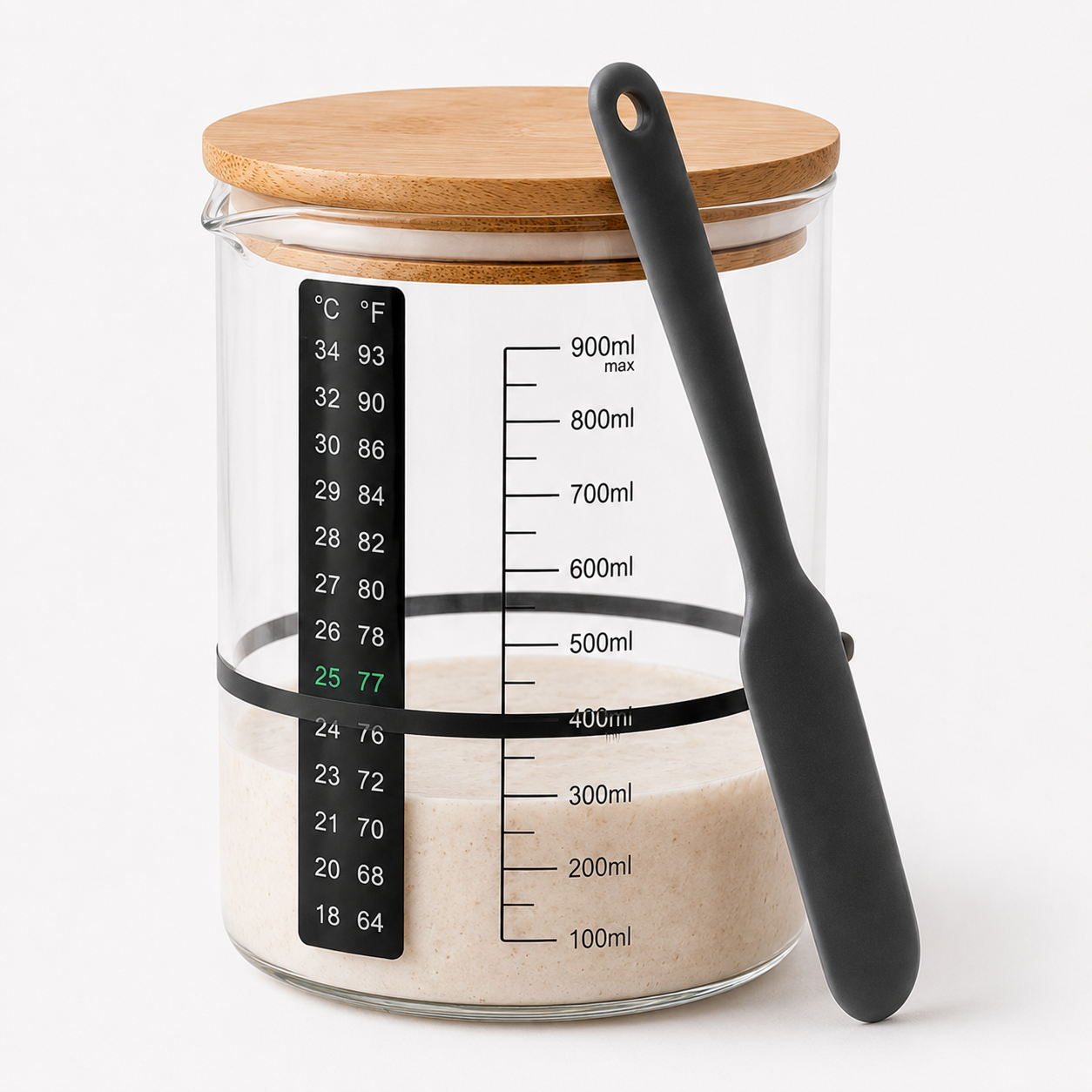 Sourdough Starter Jar Kit - Glass Jar with Bamboo Lid