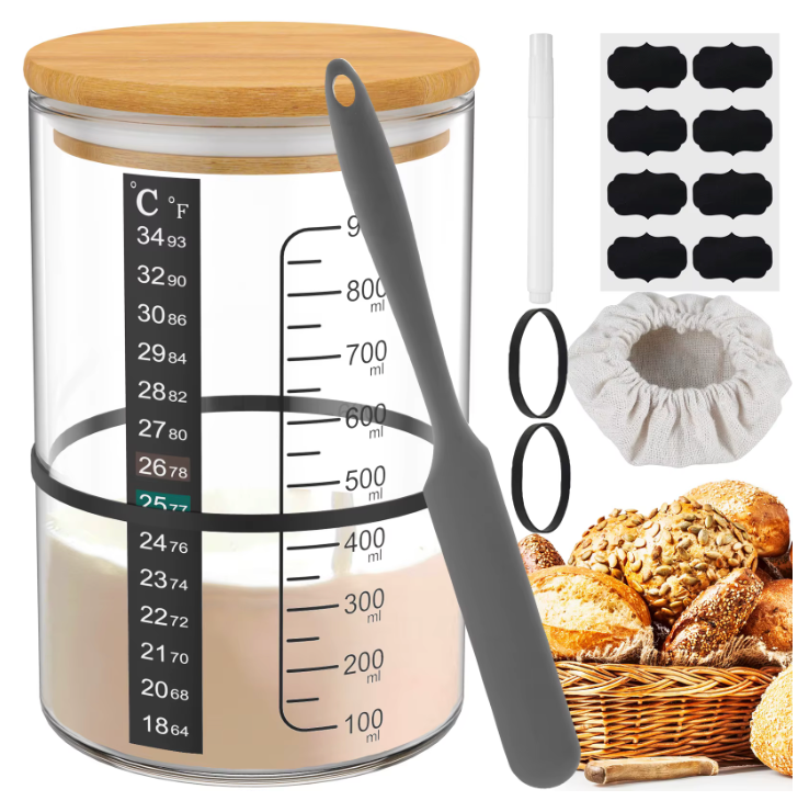 Sourdough Starter Jar Kit - Glass Jar with Bamboo Lid